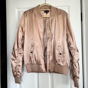Topshop Rose Gold Satin Bomber Jacket